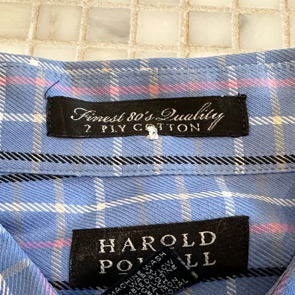 Harold Powell Long Sleeve Blue Check Dress Shirt